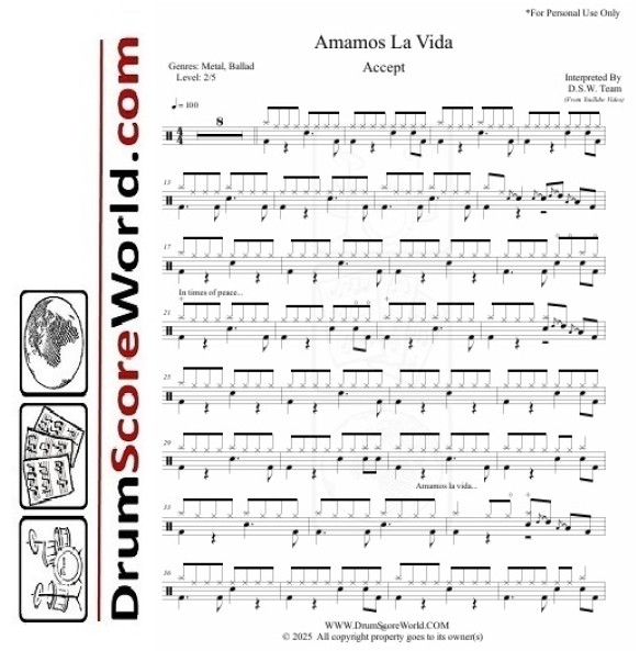 Accept - Amamos La Vida  - Drum Sheet 